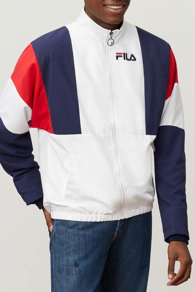 Fila Jacket Mens White/Navy/Red - Hambly Wind - Philippines 8359647-XK